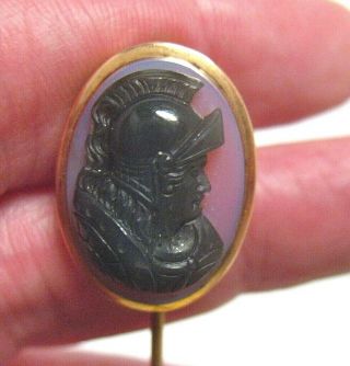 Antique 14k Gold Cameo Stick Pin Carnelian Onyx Etruscan 4.  7 Grams