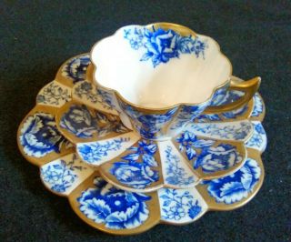 Vintage Blue Gold Trio China Tea Party Cup Saucer Plate Foley