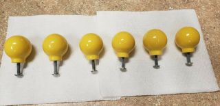 6 - Vintage - Yellow - Round - Ball - Porcelain - Knobs - Cabinet - Drawer - Pulls
