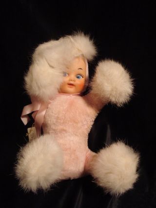 Vintage.  Elka.  Rubber Face.  Furry Pink Doll.  Real Fur / Bendable Limbs.  U.  S.  A.