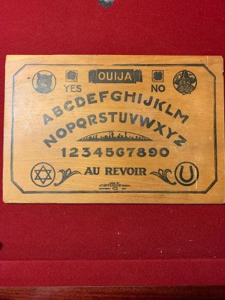 Antique Ouija Board J M Simmons Chicago Cat Witch Swirling Log Au Revoir Yes No