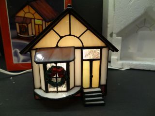 Vintage Crystal Village Holiday Creations Stained Glass Cottage Double Door