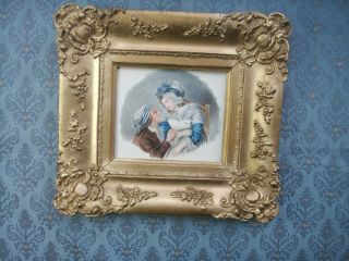 Old Antique French Watercolour Miniature Portrait Painting 1848 Lady Man Framed.