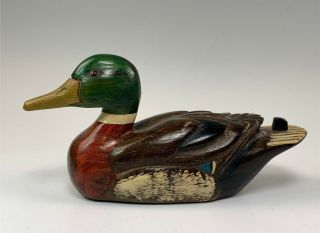 Vintage Beautifully Carved Leo Koppy Wood Mallard Duck Decoy,  Signed