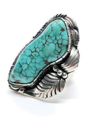 Huge Vintage Signed Linette Laiwakete Zuni Turquoise Native American Sz 7.  5 Ring