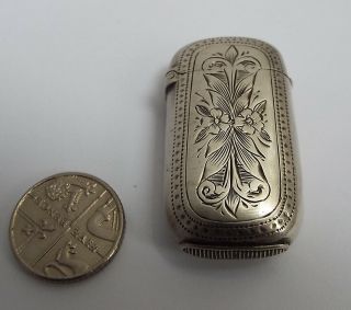 Small Rare English Antique Victorian 1882 Sterling Silver Vesta Case