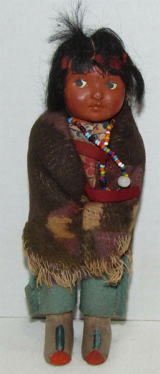 Vintage Native American Indian Skookum Doll,  6 Inch