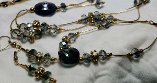 Vintage Glass Beaded Yellow Gold Necklace,  Bracelet & Earrings Stamped Ch 18k
