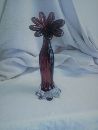 Vintage Murano Italian Art Glass Amethyst Floral Sculpture Figure Bud Vase 10 " H