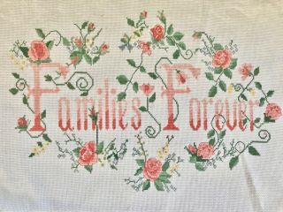 Completed Finished Cross Stitch,  Vintage Large Families Forever