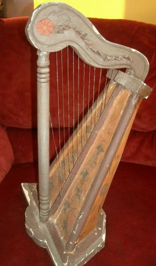 Vintage 12 String Celtic? Wood Baby Harp Folk Art Needs Tlc