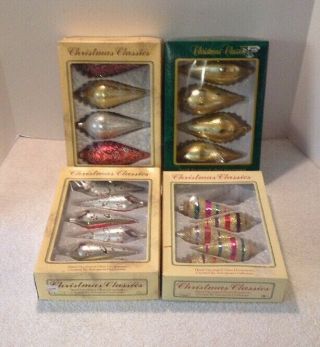 4 Boxes Vtg Christmas Classic Teardrop Icicles 5.  25 " Romania Commodore Ornaments