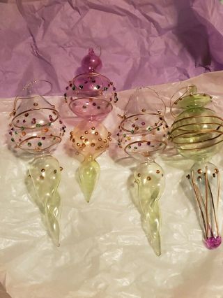 4 Vintage Blown Glass Christmas Ornaments Teardrop