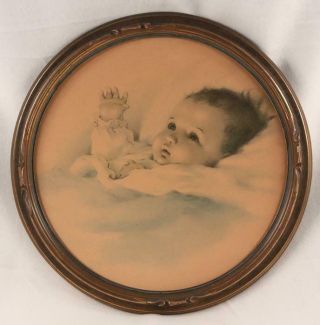 Antique Bessie Pease Gutmann " Awakening " In Art Nouveau Pie Crust Round Frame