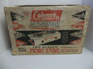 Vintage Coleman Aluminum Two Burner LP Gas Picnic Stove Model 5409 w/Box 2