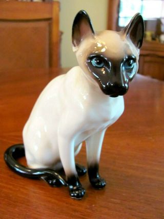 Vintage Dsc Large Seal Point Siamese Porcelain Sitting Cat Figurine 6 " X6 " Exc