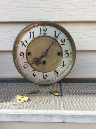 Antique Gustav Becker 3 Weight Grand Sonneire Wall Clock Movement,  Embossed Dial