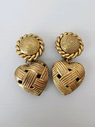 Butler & Wilson Vintage Gold Heart Cut Out Design Clip Earrings