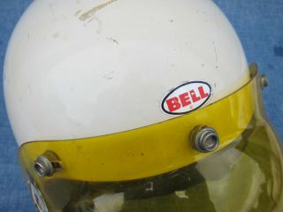 Vintage 1960s Bell Toptex 500 TX White Motorcyle Helmet Yellow Bubble Visor 3