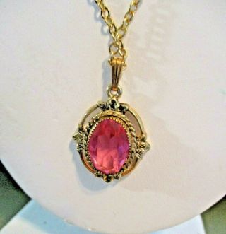 Vintage Necklace Signed Whiting And Davis Large Pink Stone