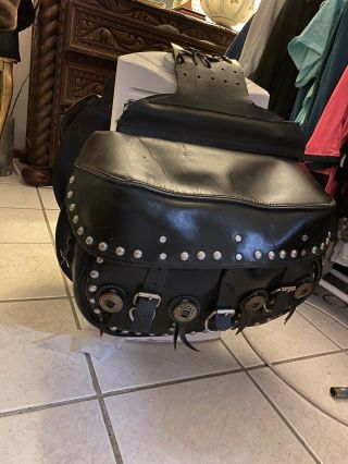 Vintage Studded,  Conches Leather Motorcycle Saddle Bags