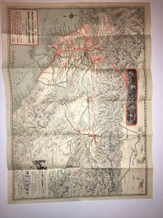 Ep - Vtg.  1935 Pacific Electric Railway Map Los Angeles Southern California Train