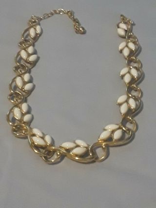Vintage Signed Trifari Gold Tone And White Necklace 16 Inches Adjustable