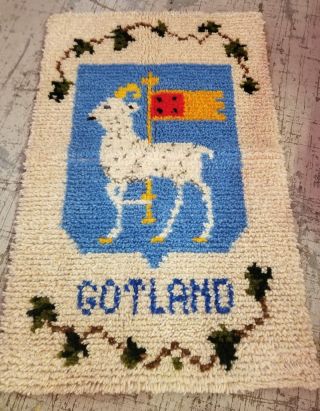 Vintage Gotland Latch Hook And Loop Pattern Rug Or Wall Tapestry