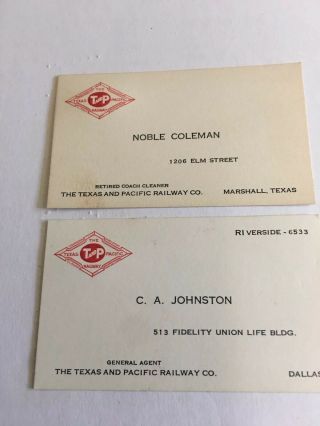 2 Vintage Business/personal Cards From The Texas And Pacific Railway Company T&p