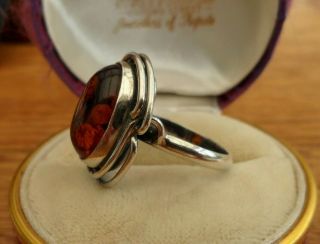 VINTAGE JEWELLERY LARGE SILVER AMBER CABOCHON RING 3