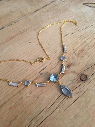 Art Deco Vintage Style Blue Faceted Glass Open Back Rhinestone Paste Necklace