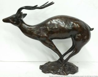 Antique Japanese Signed Meiji Bronze Deer Buck Statue Sculpture