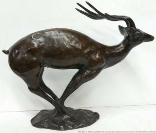 Antique Japanese Signed Meiji Bronze Deer Buck Statue Sculpture 3