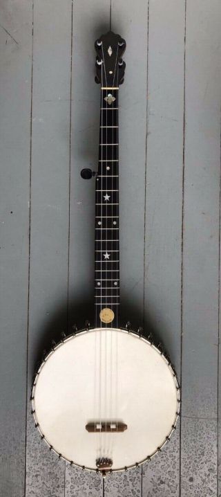 Vintage Antique August Pollmann Walnut Five String Professional Banjo Open Back