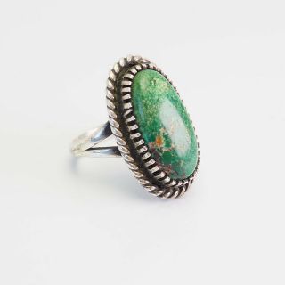 Vintage Native American Sterling Silver Green Turquoise Signed Bc Ring Size 7.  5
