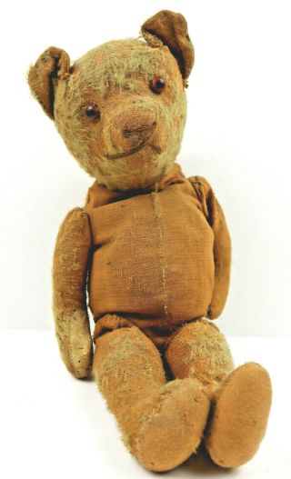 Early Vintage 16 " Mohair Teddy Bear Straw Stuffed Glass Eyes