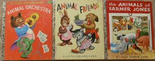 3 Vintage Little Golden Books Animal Friends,  Animal Orchestra,  Animals Of