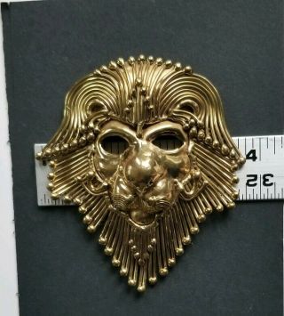 Vintage Huge Leo Lion Pendant Necklace Brooch Brutalist Signed Luciano Mexico