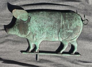 Vintage Large Copper Pig Weathervane With Mount.  Patina.
