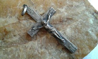 Vintage Or Antique French Marked Silver Catholic Crucifix Cross Pendant