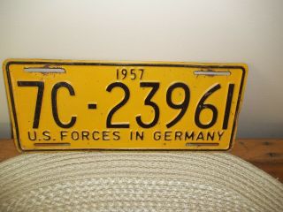 Vintage U.  S.  Forces In Germany 1957 License Plate (yellow/ Black)