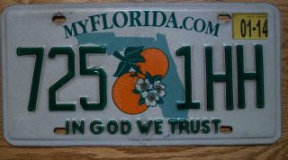 Single Florida License Plate - 725 1hh - In God We Trust