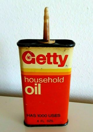 Vintage Getty Household Oil Tin Can 4 Oz,  Empty