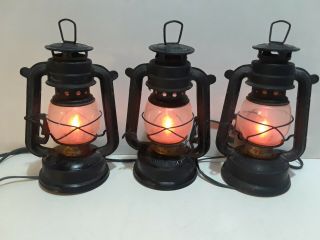 Flickering Light Electric Oil Lanterns Set Of 3 Vintage Style Holiday Decor 7.  5 "