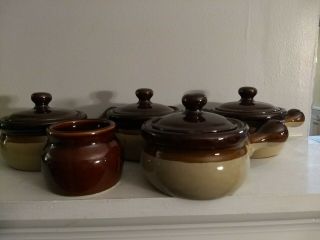 Vintage Stoneware French Onion Soup Bowl W Hand,  Set Of 4