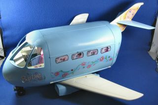 Vintage 1999 Mattel Barbie Doll Blue Jumbo Jet Airplane Plane W/accessories