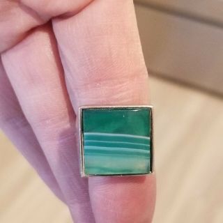 Vintage Navajo Sterling Silver 925 Green Banded Agate Stone Ring Size 6