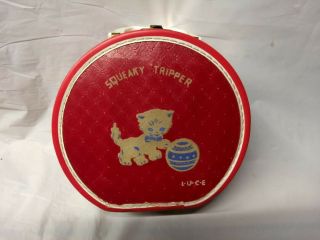 Vintage Squeaky Tripper Round Kitten Train Case W/ Intact Squeaker