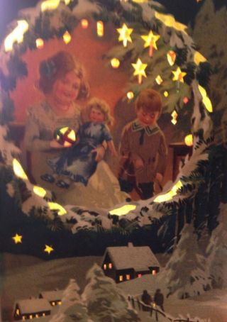 Vintage Christmas Htl Postcard Children Toys Tree Wreath Snow Scene Stars