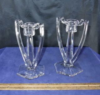 Vintage Elegant Crystal Glass Candlestick Candle Holders Unmarked